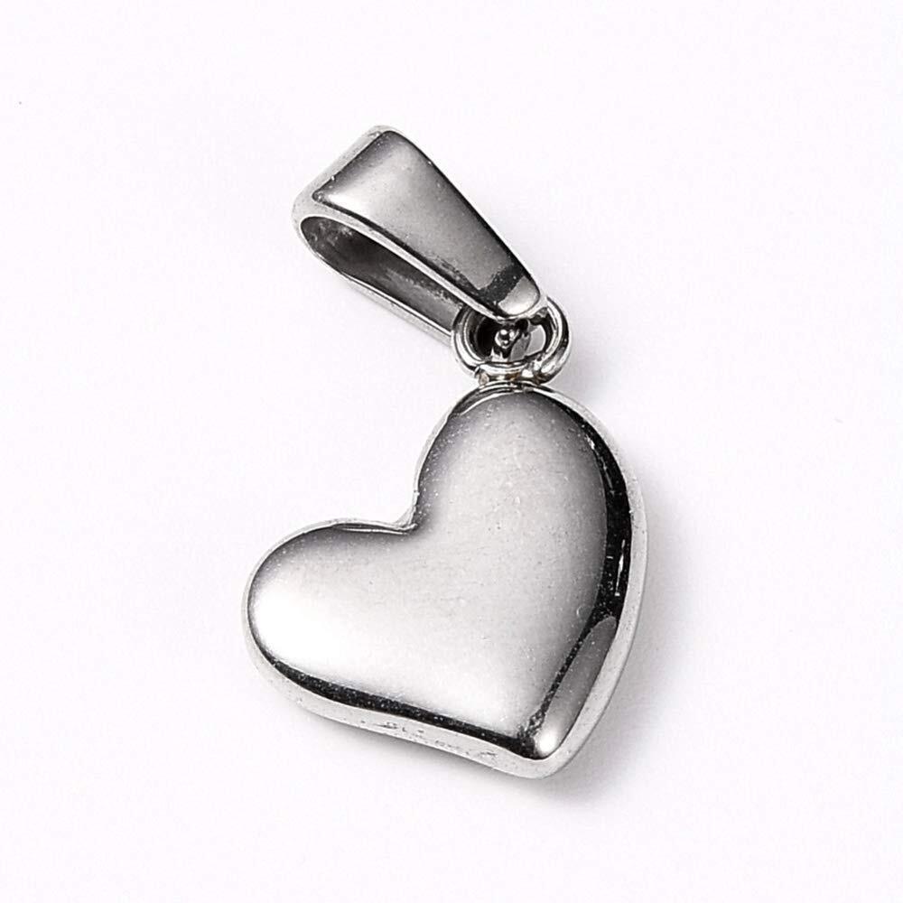 5941 12pcs Stainless Steel Charms Puffy Heart Pendants Silver Color 3D